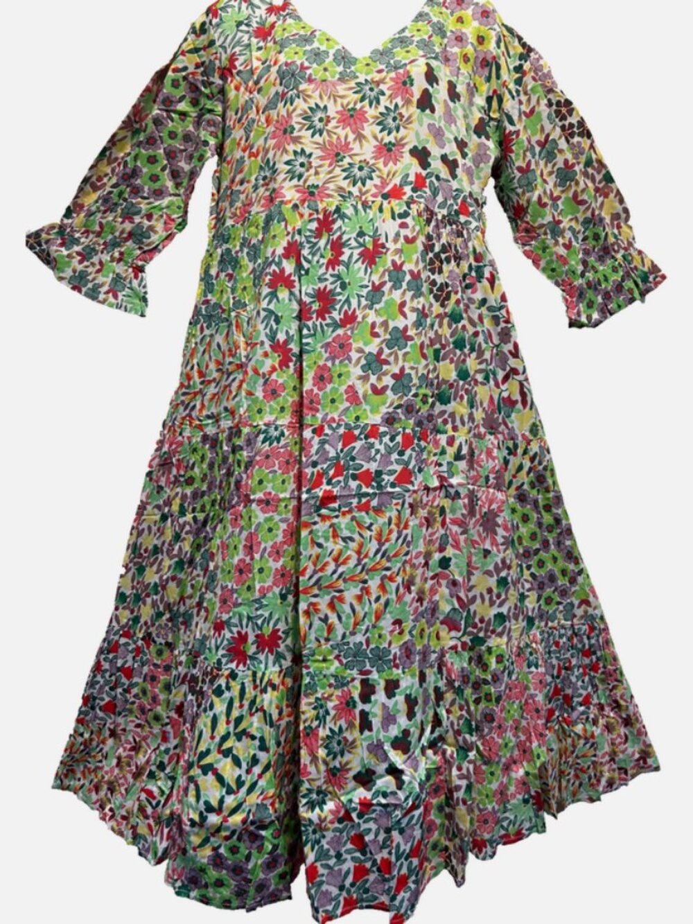 Nwt FUNKY STUFF hippie bo floral tier boho maxi rayon pockets DRESS XL